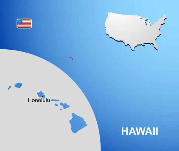Hawai en el mapa de EE.UU. con el mapa del estado — Vector de stock