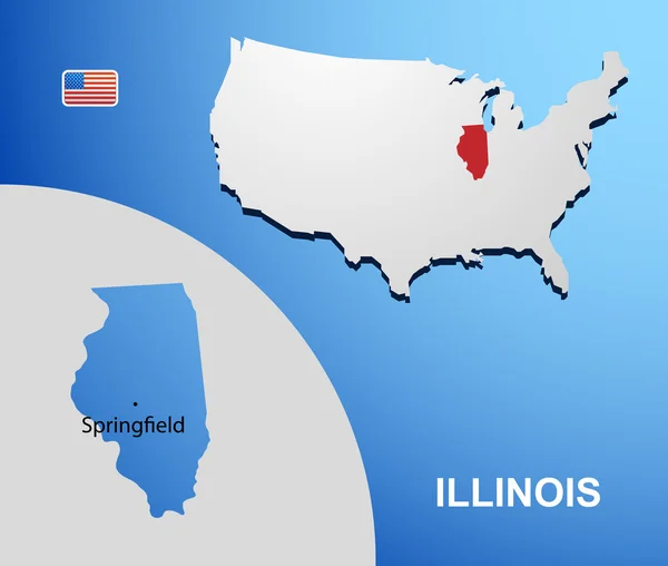 イリノイ州アメリカ合衆国マップ上での状態の地図 — ストックベクタ