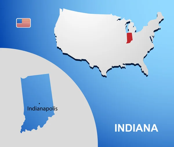 Indiana sulla mappa degli Stati Uniti con la mappa dello stato — Vettoriale Stock