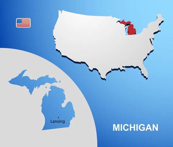 Michigan en el mapa de EE.UU. con el mapa del estado — Archivo Imágenes Vectoriales