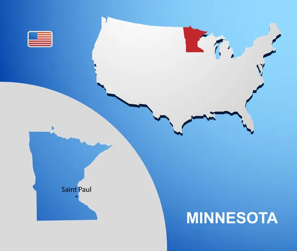 Minnesota sulla mappa degli Stati Uniti con la mappa dello stato — Vettoriale Stock