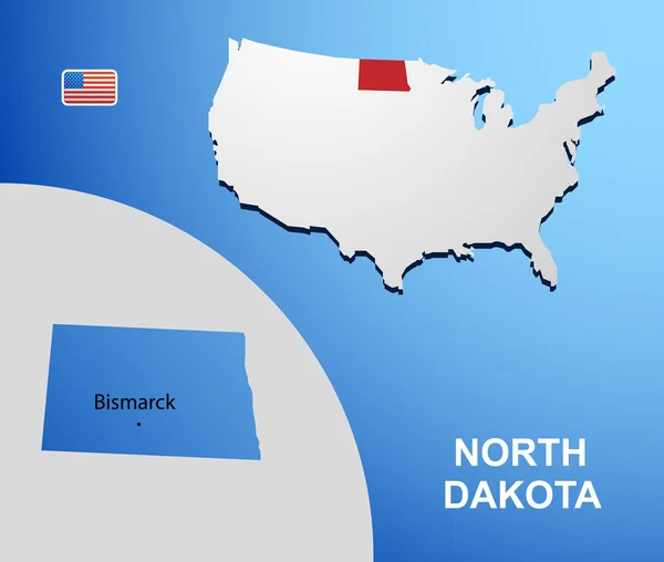 North dakota på usa karta med karta över staten Royaltyfria Stockvektorer