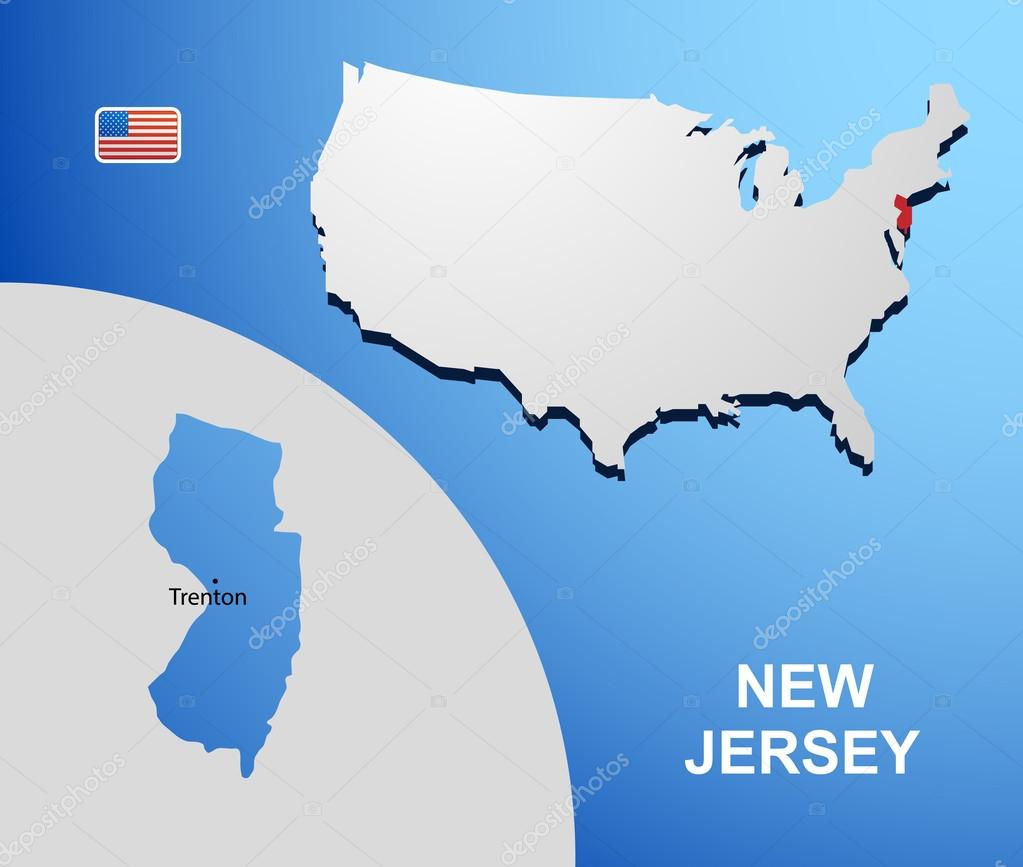New Jersey on USA map with map of the state
