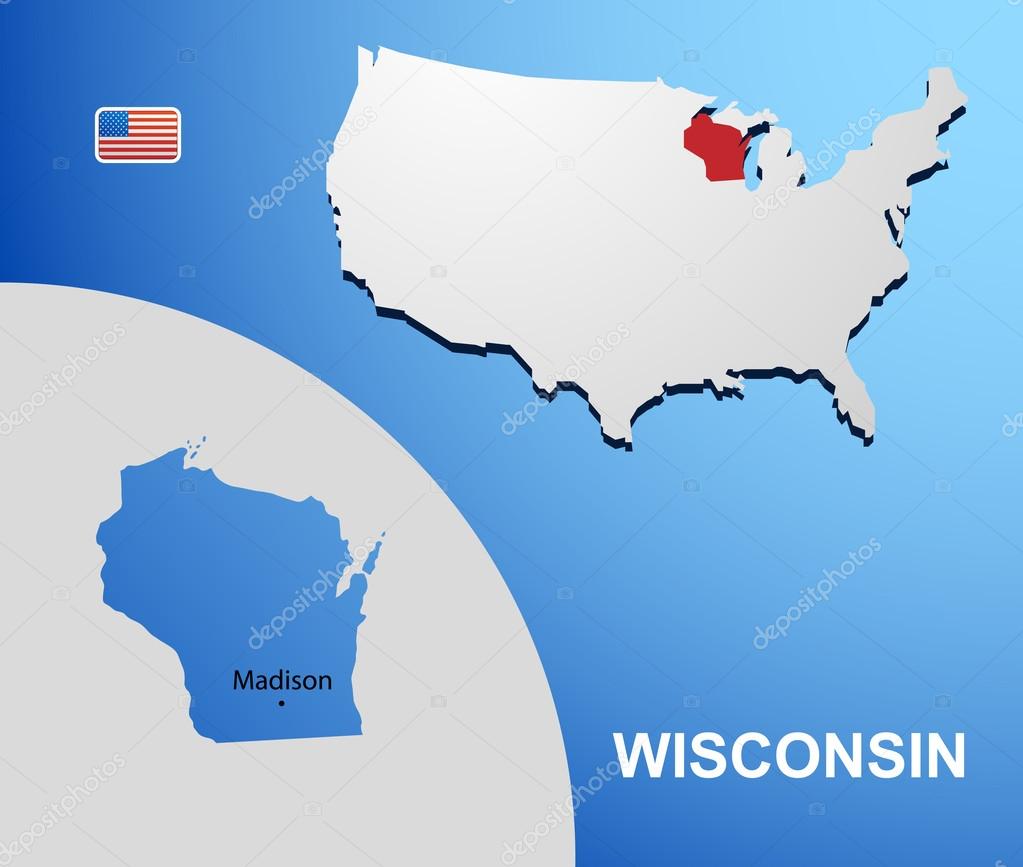 Wisconsin on USA map with map of the state