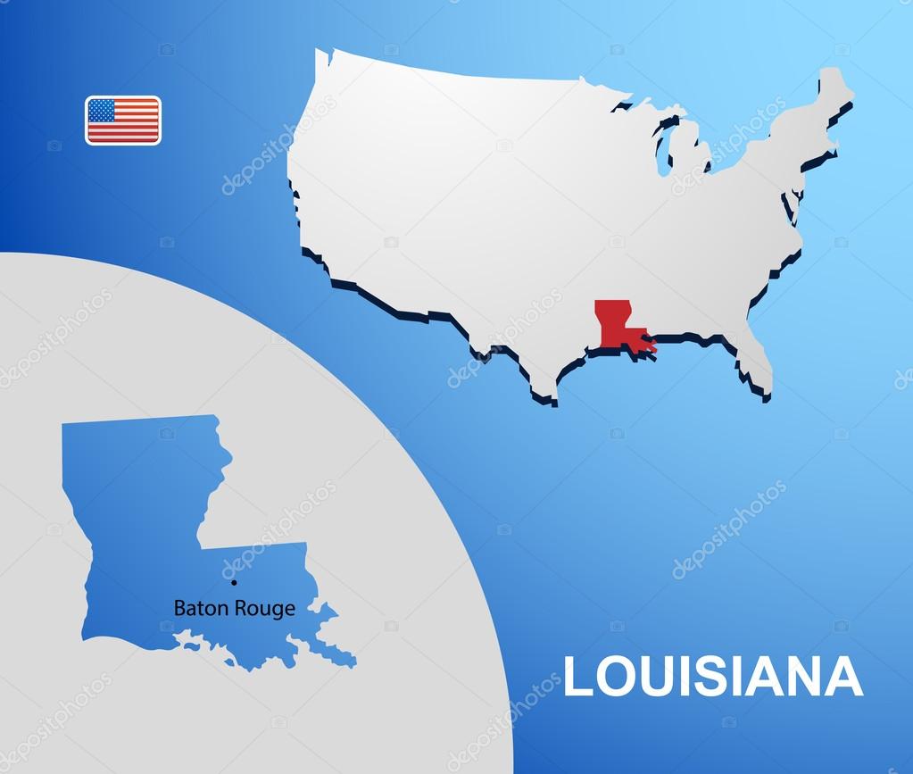 Louisiana on USA map with map of the state