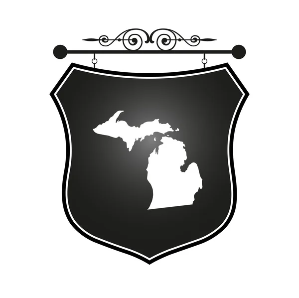 Michigan map on heraldic sign — Stock Vector