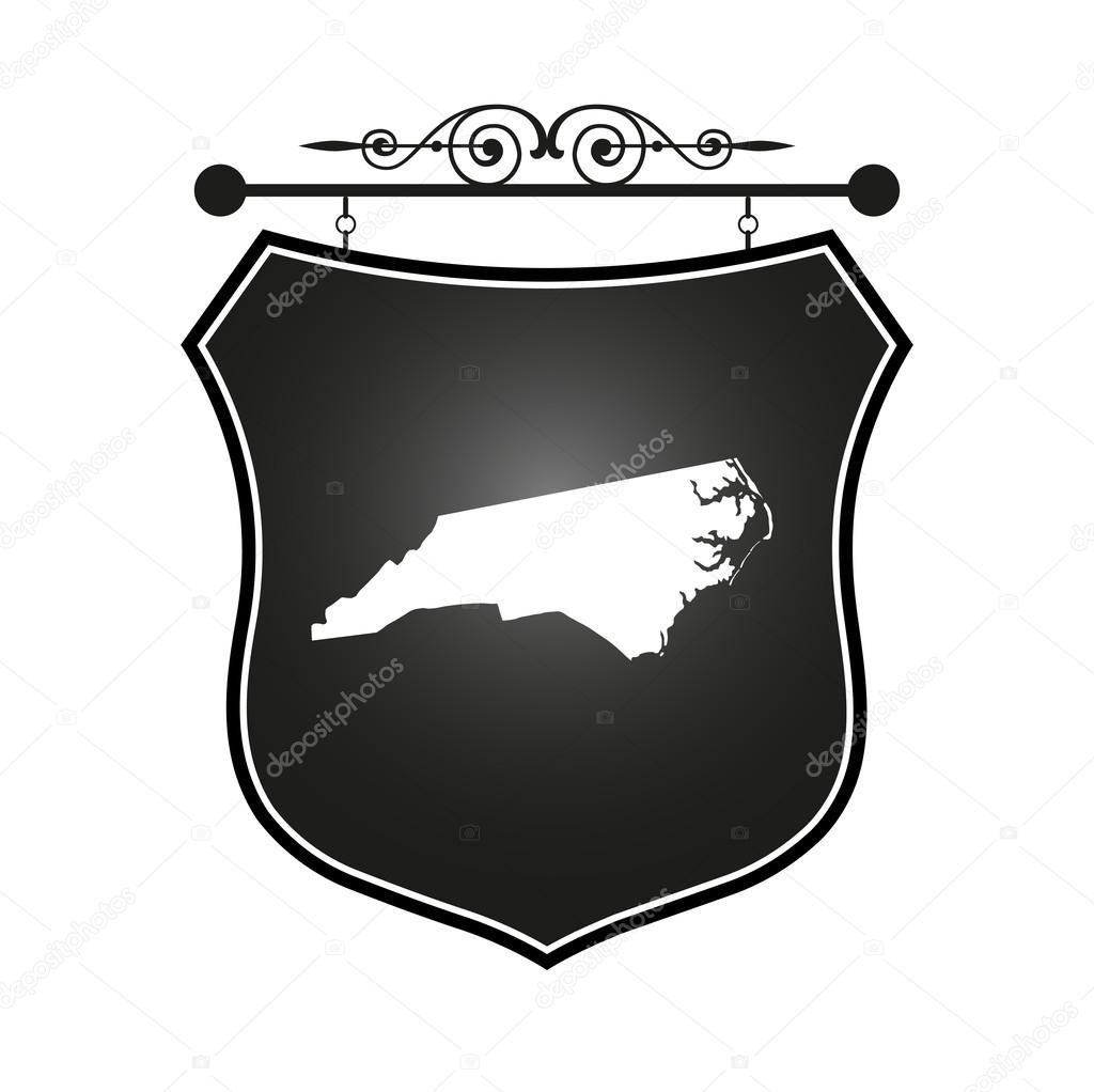 North Carolina map on heraldic sign