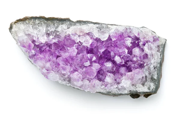 Ametystový Krystal Kousek Purpurového Minerálu Izolovaného Bílém Pozadí Horní Pohled — Stock fotografie