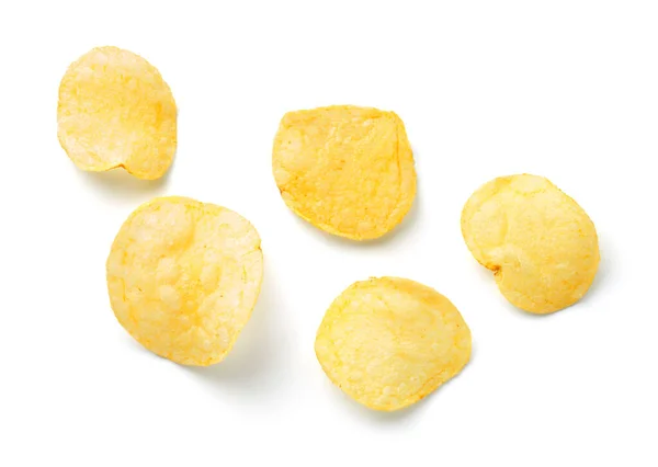 Aardappelchips Geïsoleerd Witte Achtergrond Bovenaanzicht — Stockfoto