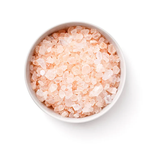 Rosa Salt Vit Skål Isolerad Vit Bakgrund Bergssalt Inte Himalaya — Stockfoto