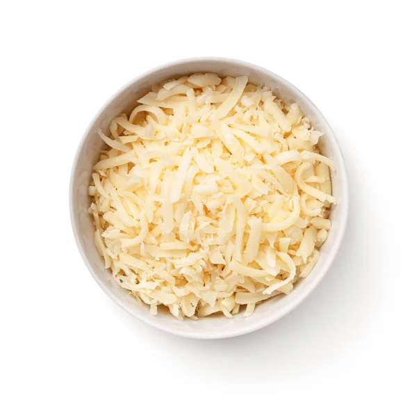 Grated Gouda Cheese White Bowl Isolated White Background Top View Royalty Free Stock Images