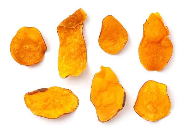 Set Sweet Potato Chips Isolated White Background Flat Lay Top Stock Image