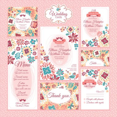 set of floral wedding cards