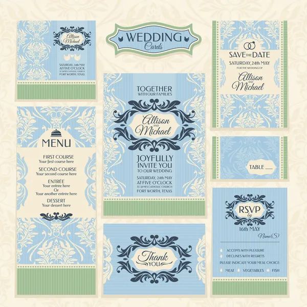 Conjunto de tarjetas de boda florales — Vector de stock