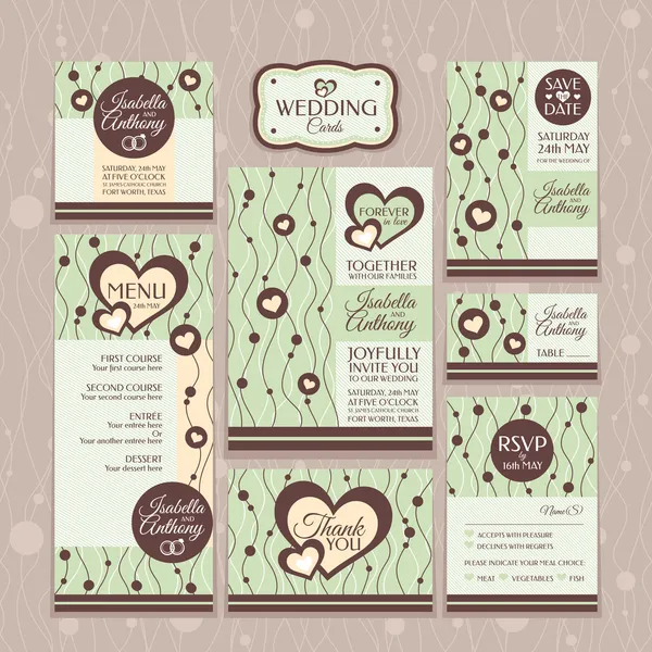 Conjunto de tarjetas de boda — Vector de stock