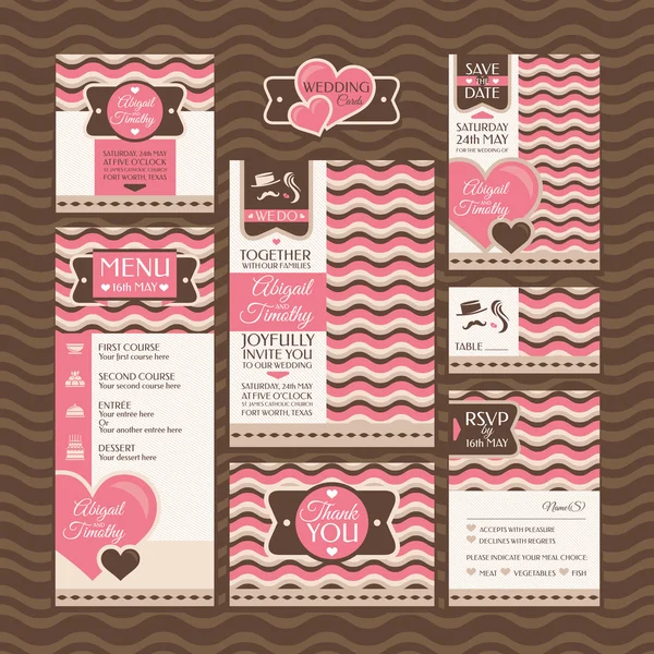 Conjunto de tarjetas de boda — Vector de stock