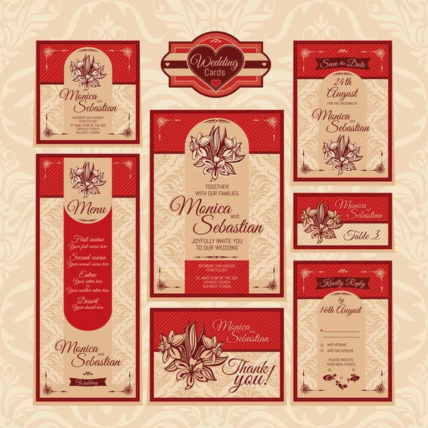 Conjunto de tarjetas de boda florales — Vector de stock