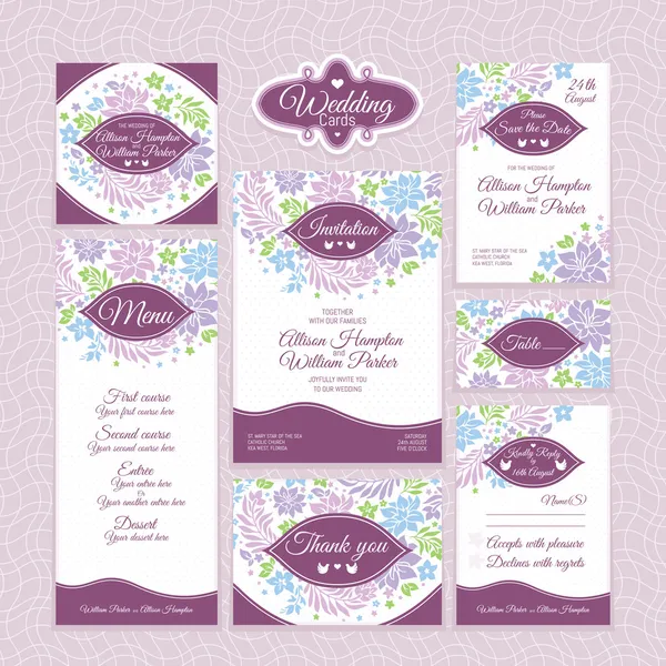 Ensemble de cartes de mariage floral — Image vectorielle