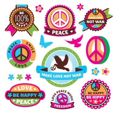 set of peace symbols and labels