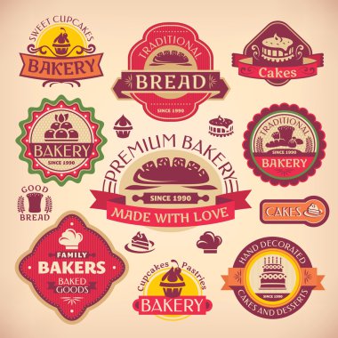 Set of vector vintage various bakery labels clipart