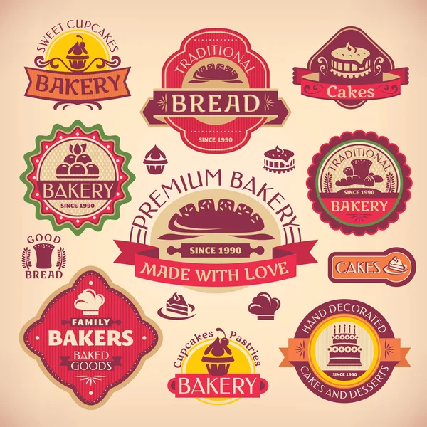 Vektor-Vintage-Etiketten verschiedener Bäckereien — Stockvektor