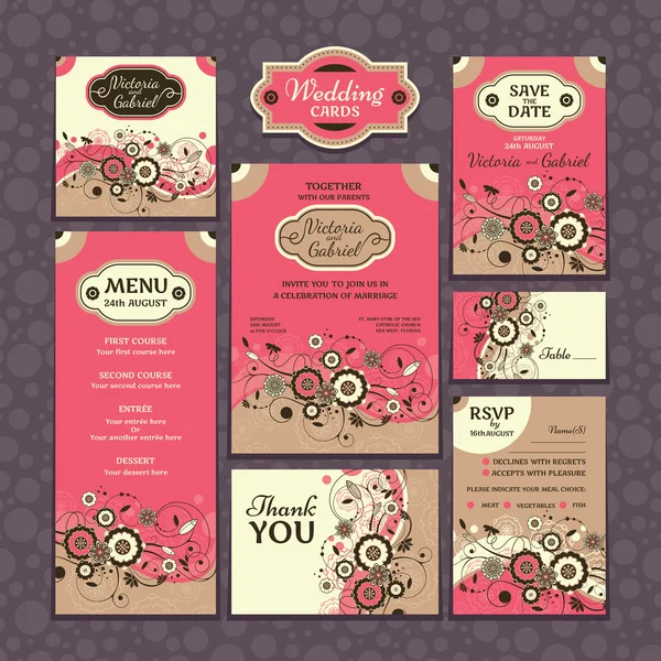 Conjunto de tarjetas de boda — Vector de stock