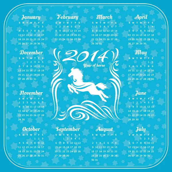 Calendario con caballo para 2014 año — Archivo Imágenes Vectoriales