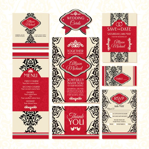 Conjunto de tarjetas de boda — Vector de stock