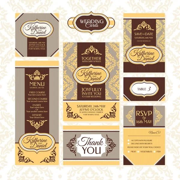 Conjunto de tarjetas de boda — Vector de stock