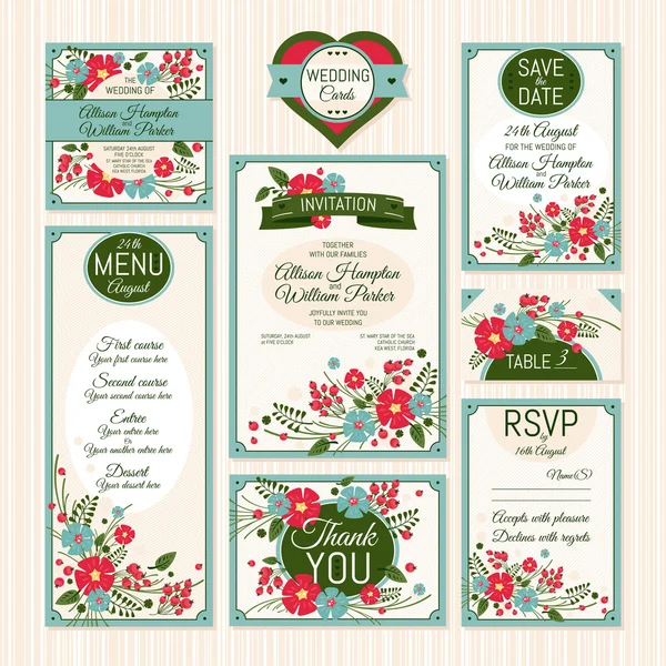 Conjunto de tarjetas de boda — Vector de stock