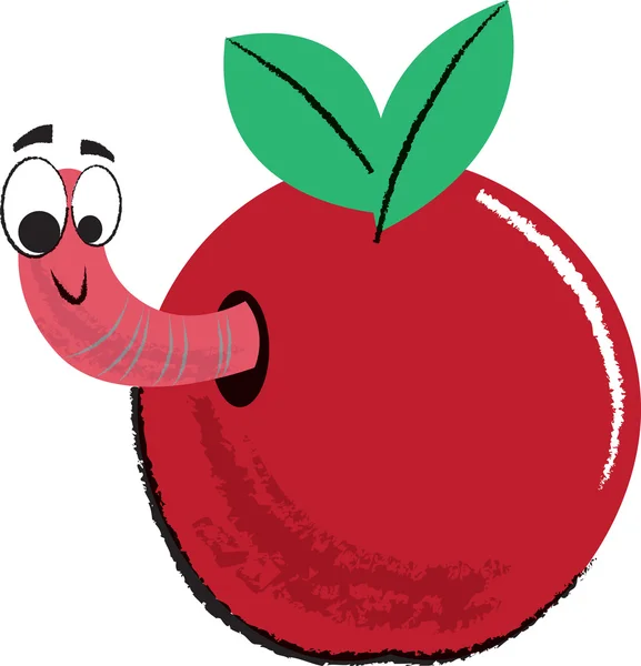 Ilustración infantil de manzana y gusano — Vector de stock