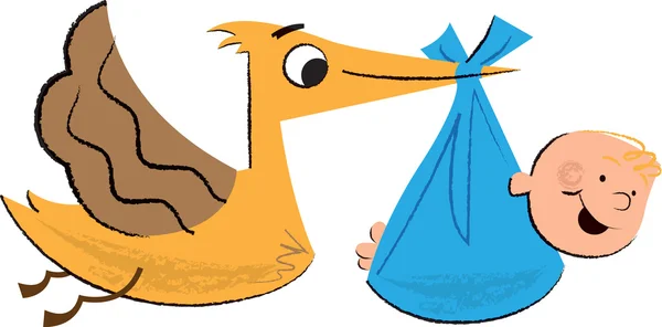 Baby and Stork Children's Illustration — Stock Vector