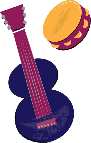 ギター、タンバリン子供のイラスト — ストックベクタ