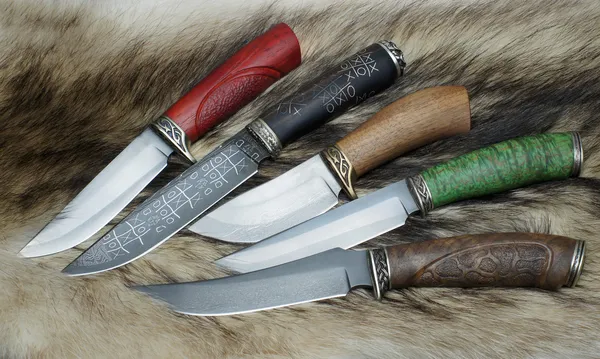 Knifes on a skin of a raccoon — Stock Photo, Image