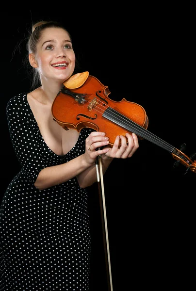 La fille et un violon Photos De Stock Libres De Droits