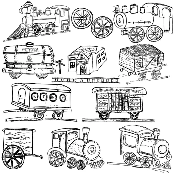 Элементы эскизов поездов — стоковый вектор