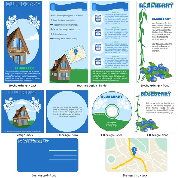 ブルーベリーのデザイン テンプレート — ストックベクタ