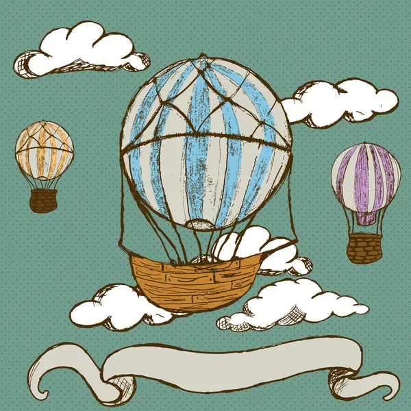 Vintage hot air balloons with banner — Stock Vector