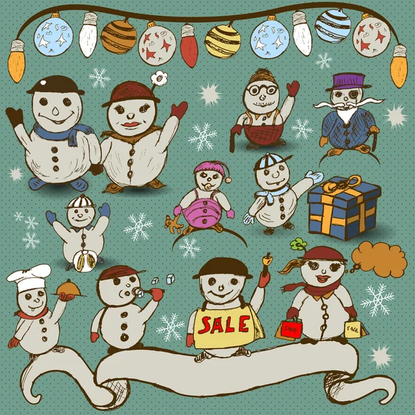 Coleção de boneco de neve — Vetor de Stock