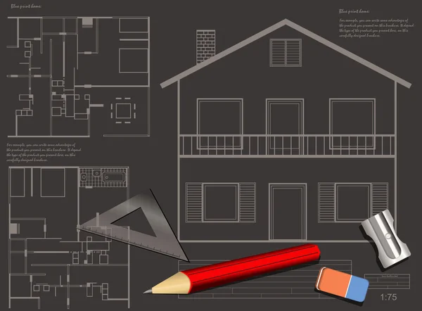 Hus blueprint bakgrund — Stock vektor