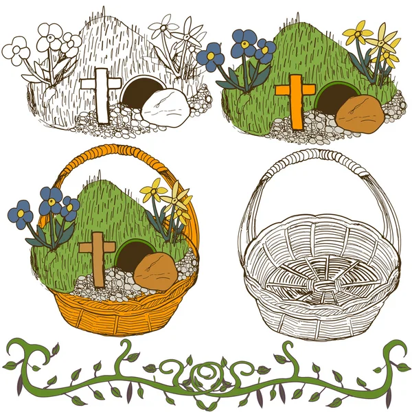 Flores de jardín de Pascua dibujadas a mano — Vector de stock