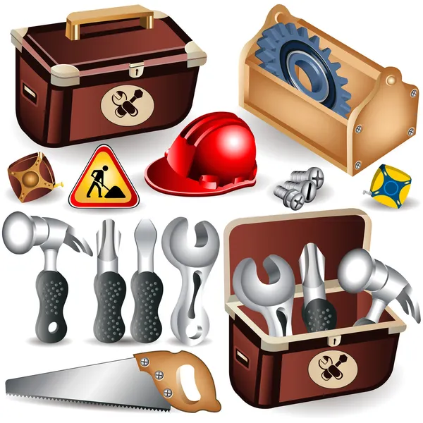 Conjunto de caixa de ferramentas — Vetor de Stock
