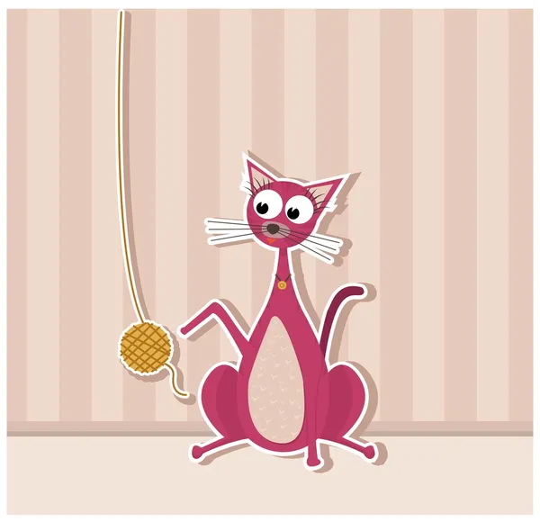 Kitty gato jugando con una bola de hilo — Vector de stock