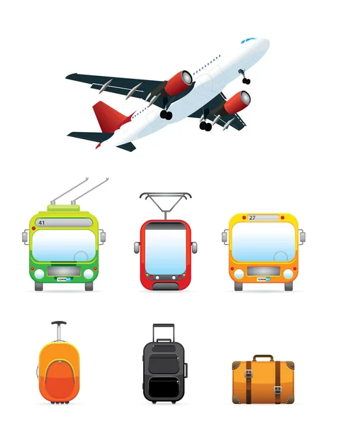 Conjunto de iconos realistas de transporte / viaje — Archivo Imágenes Vectoriales