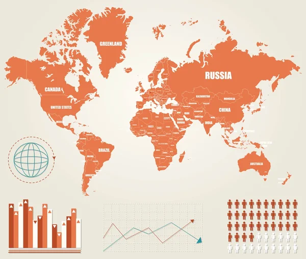 Infographic vectorillustratie met kaart van de wereld Vectorbeelden