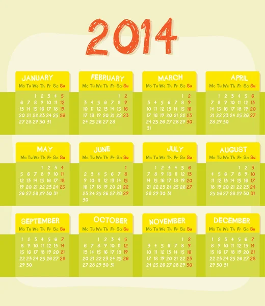 Jahreskalender 2014 — Stockvektor