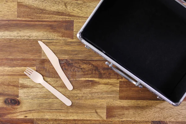 Una Foto Estudio Cubiertos Madera — Foto de Stock