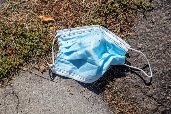 Used Dirty Disposable Face Mask Ground — Stock Fotó