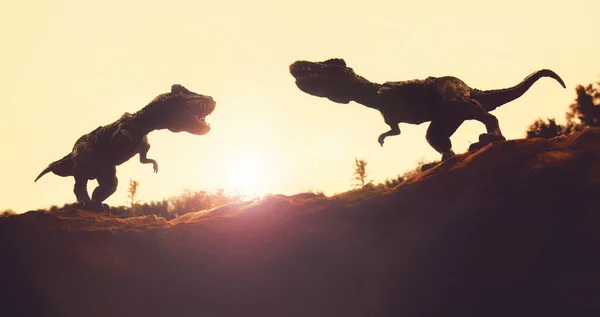 Два Динозаври Тиранозавра Рекса Які Воюють Скелі — стокове фото