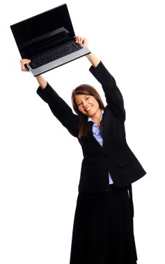 iş kadını holding laptop